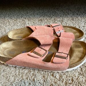 Pinkish orange Birkenstocks